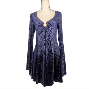 Killstar Plum Leopard Print Bell Sleeve Retro Dress